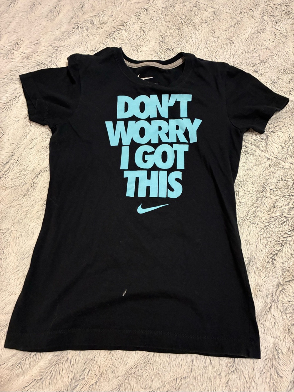 Black & teal Nike "Don't Worry I Got This" t-shirt. W, Size S. 100% cotton